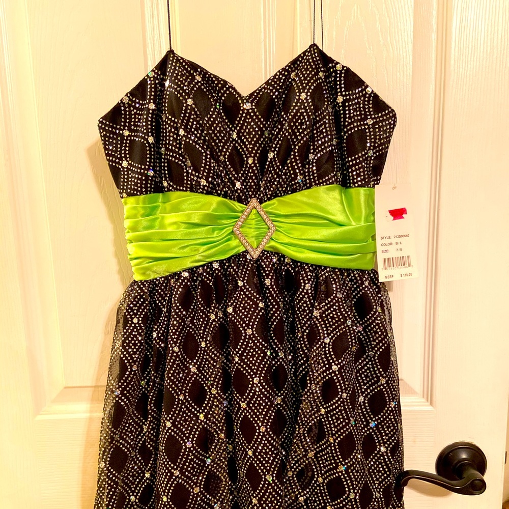 NWT Black Sparkle Dress w/ Lime Green